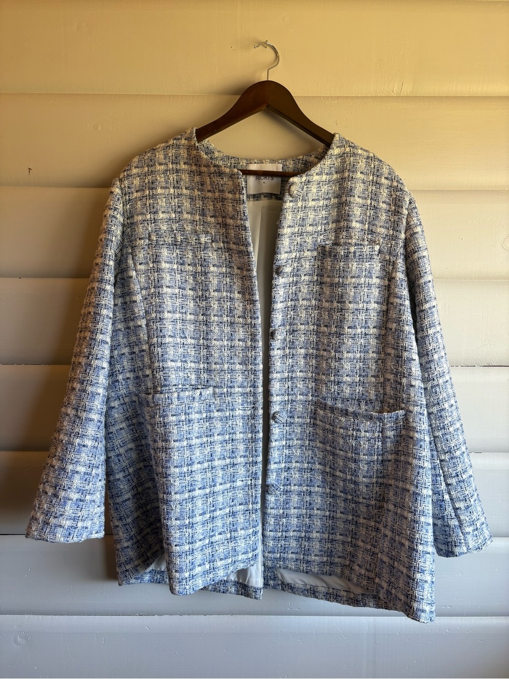 Ricki’s Blue White Tweed Bouclé Jacket Blazer XL Quiet Luxury